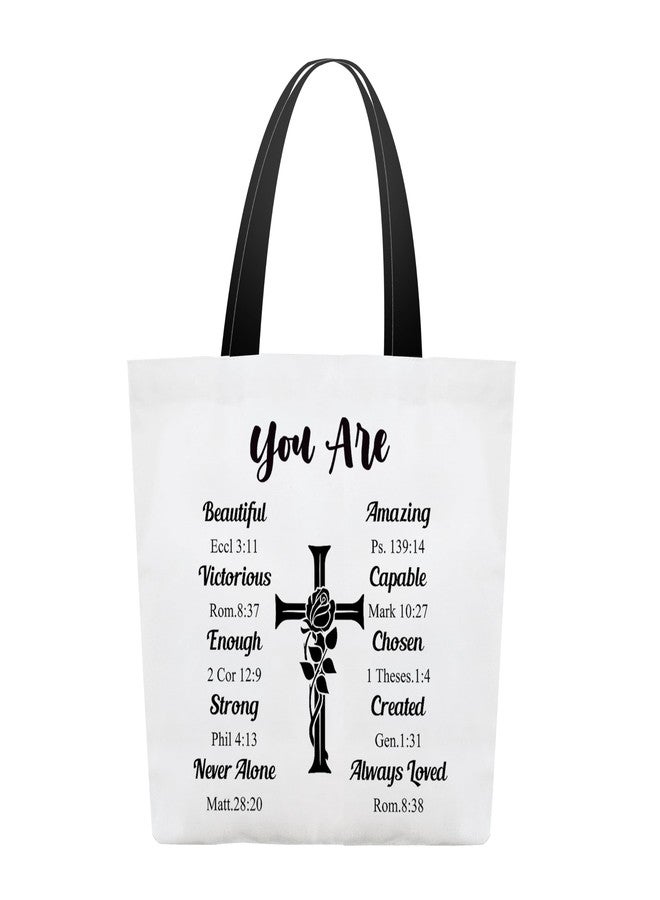 BXVRT Christian Canvas Tote Bags for Women,You Are Beautiful Themed Bible Verse Shoulder Bags, Inspirational Gifts for Women Friends Colleagues, Religious Cross Reusable Shopping Bags -15 - Image 1